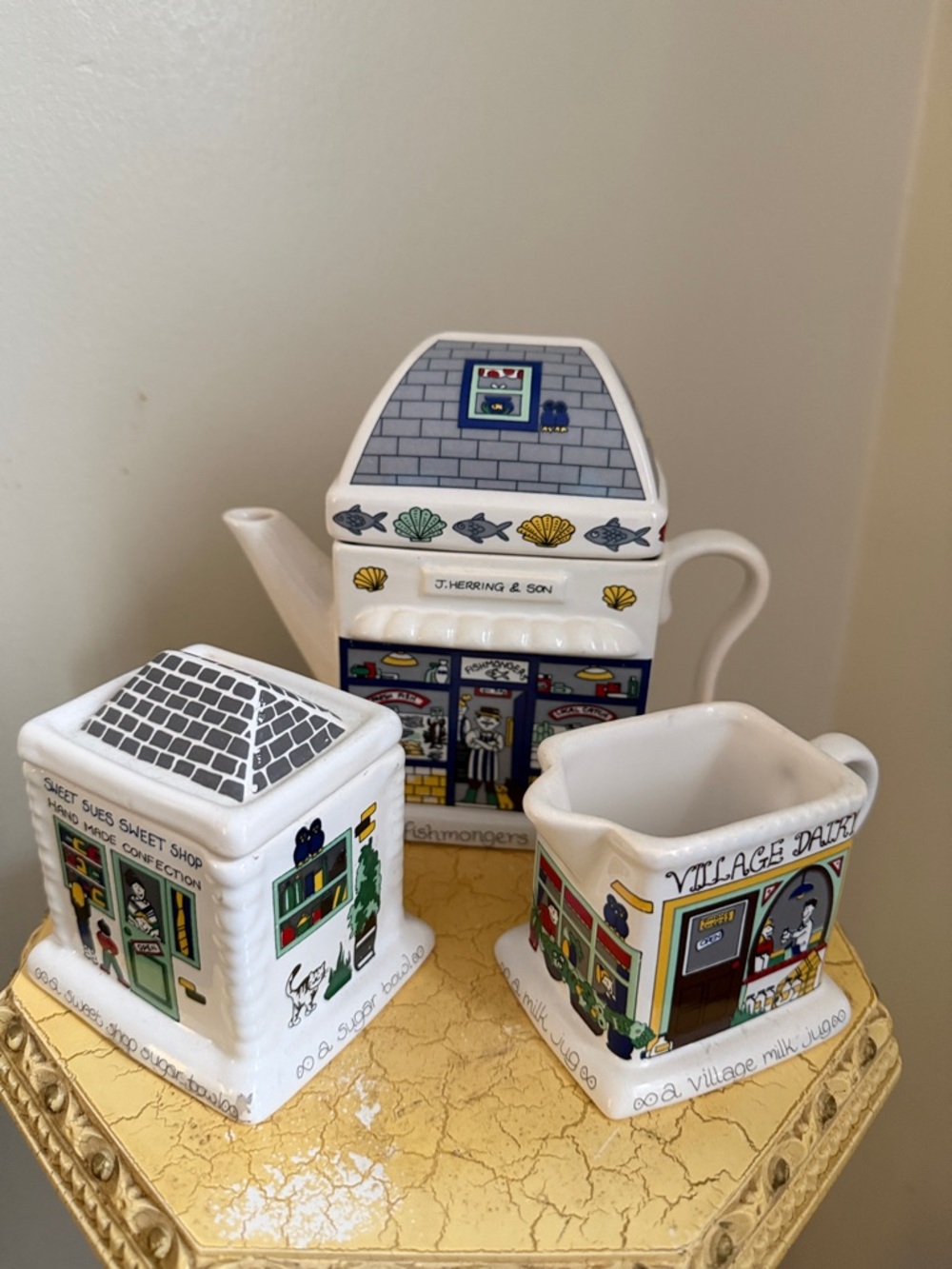 Wade England. English life teapot, creamer, sugar bowl set.